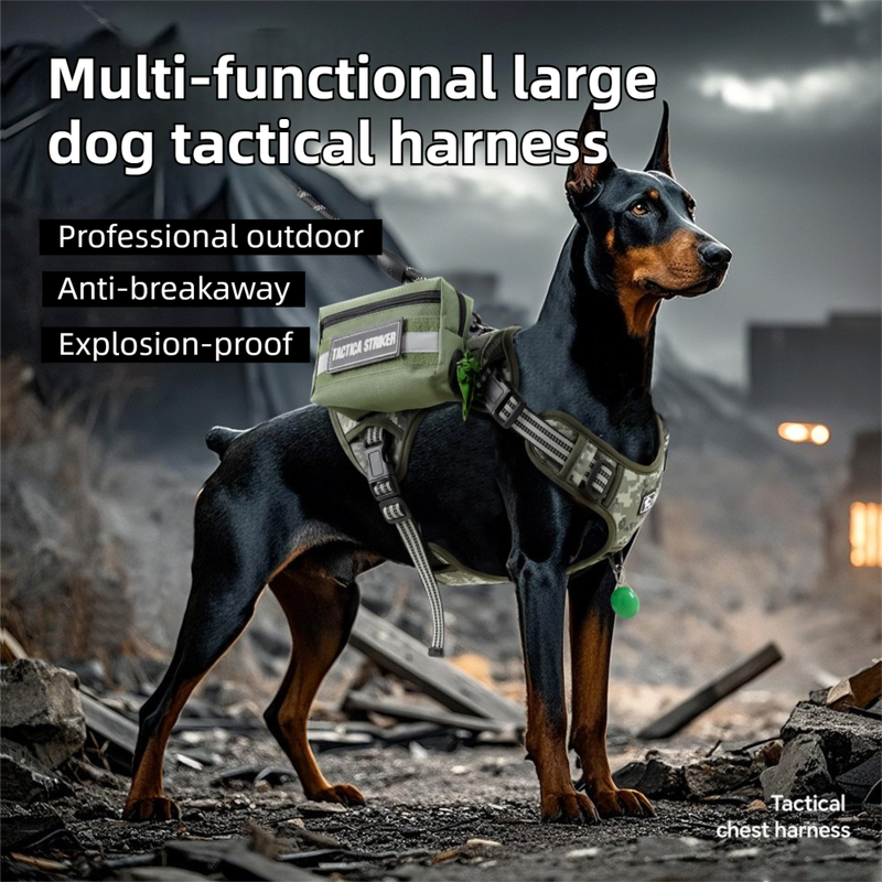 3-Piece Camouflage Tactical Dog Harness Set (XL Size) - Heavy Duty No-Pull Vest with Detachable Tactical Pouch & Climbing Rope Leash