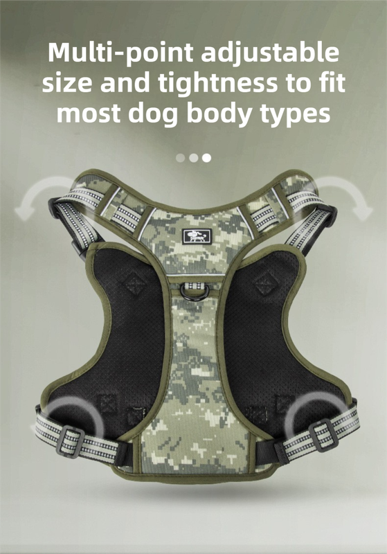 3-Piece Camouflage Tactical Dog Harness Set (XL Size) - Heavy Duty No-Pull Vest with Detachable Tactical Pouch & Climbing Rope Leash