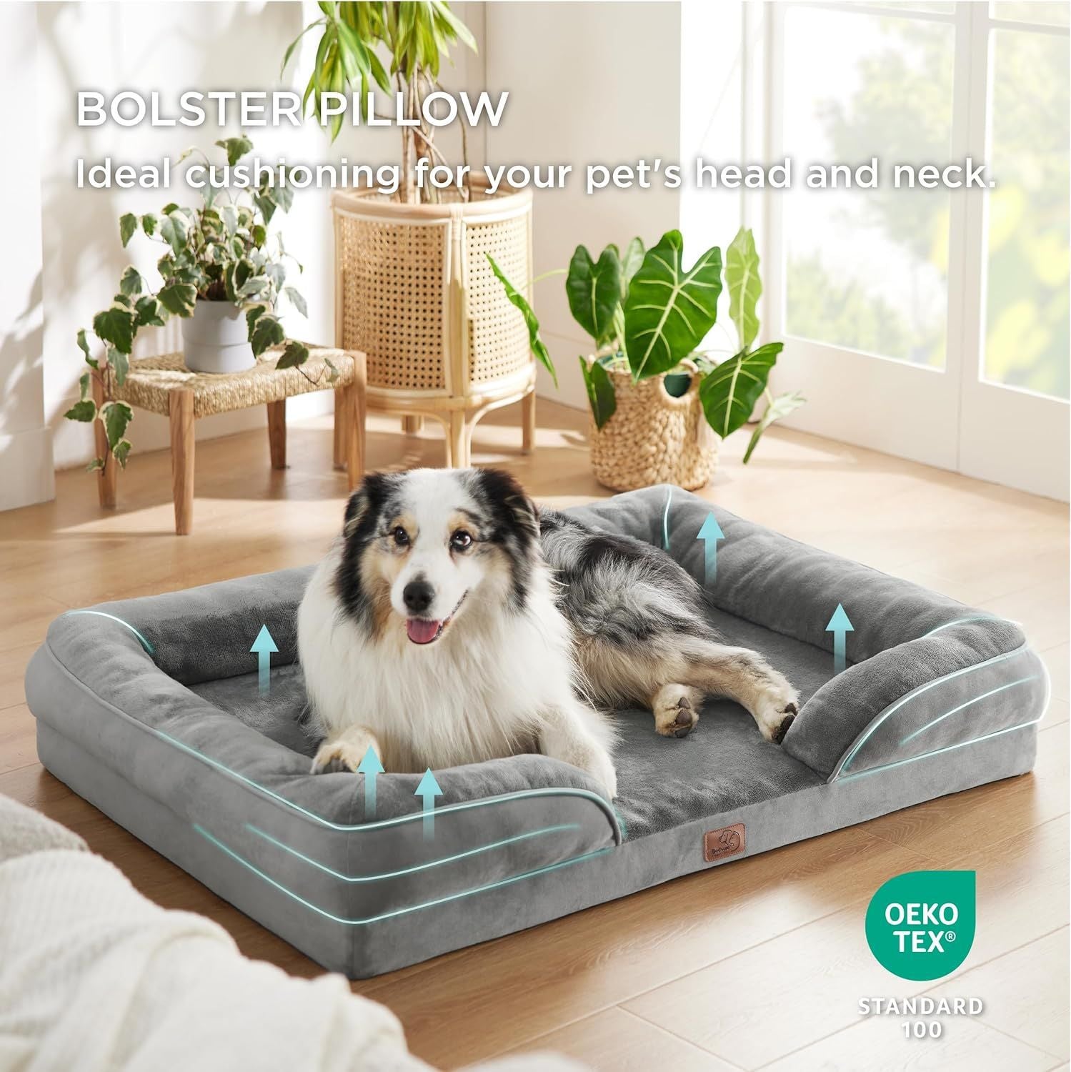 Brown Waterproof Egg-Crate Foam Therapeutic Pet Sofa Bed and Fleece Lounge (XL Size 110 x 82 x 17 CM) - Low Entry, High Bolster Support & Zipper Removable Cover
