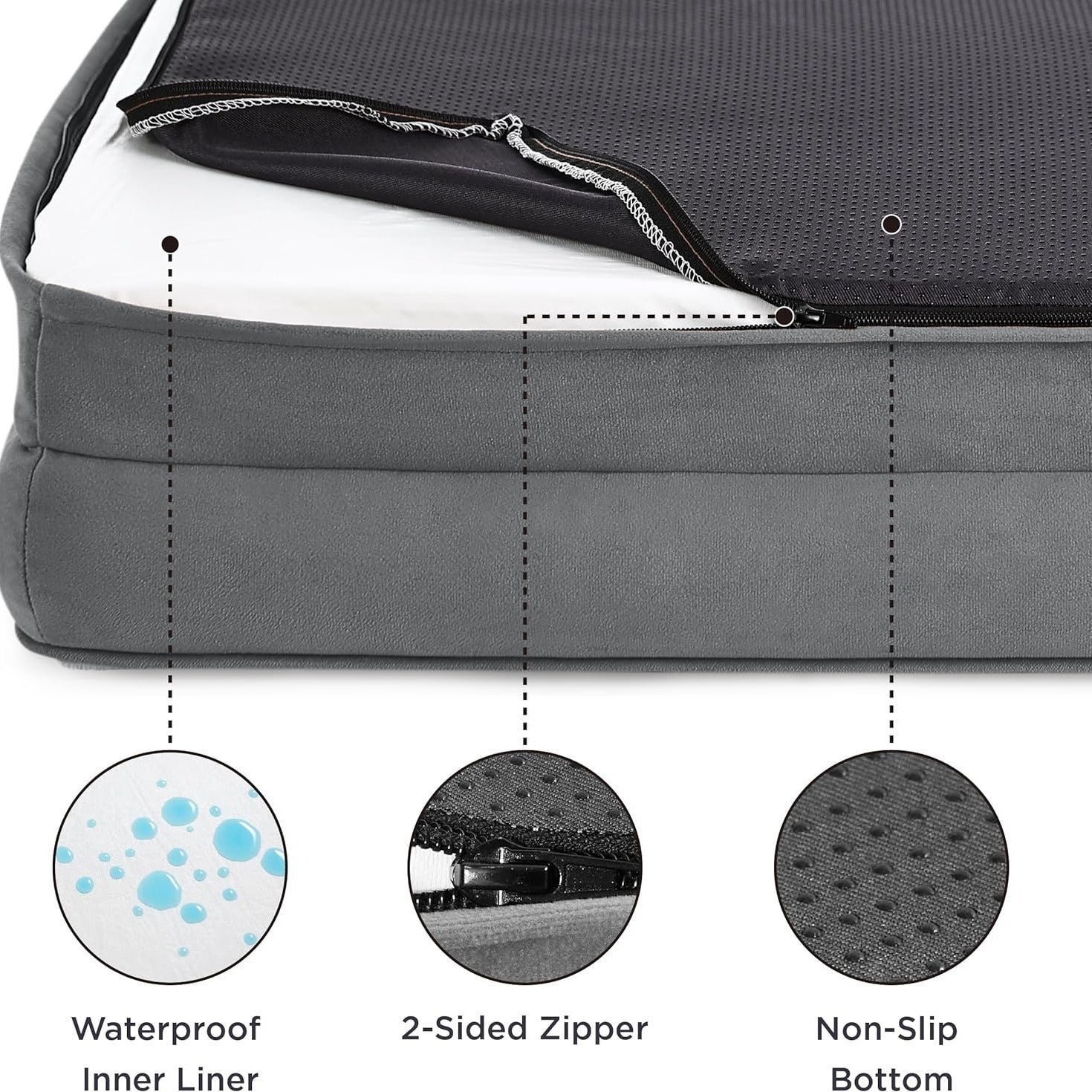 Brown Waterproof Egg-Crate Foam Therapeutic Pet Sofa Bed and Fleece Lounge (XL Size 110 x 82 x 17 CM) - Low Entry, High Bolster Support & Zipper Removable Cover