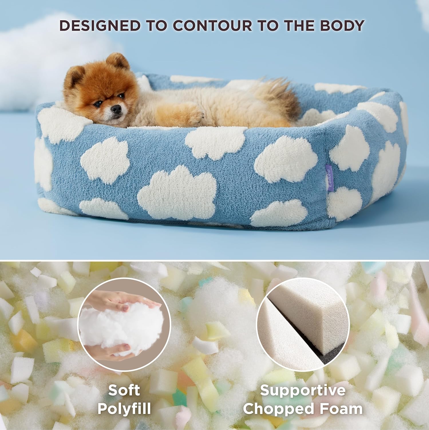 76x60x20 CM Cute Square Plush Pet Bed with Removable Cover & 5 Bolsters Support - Green Daisies Machine Washable Calming Dog & Cat Sofa