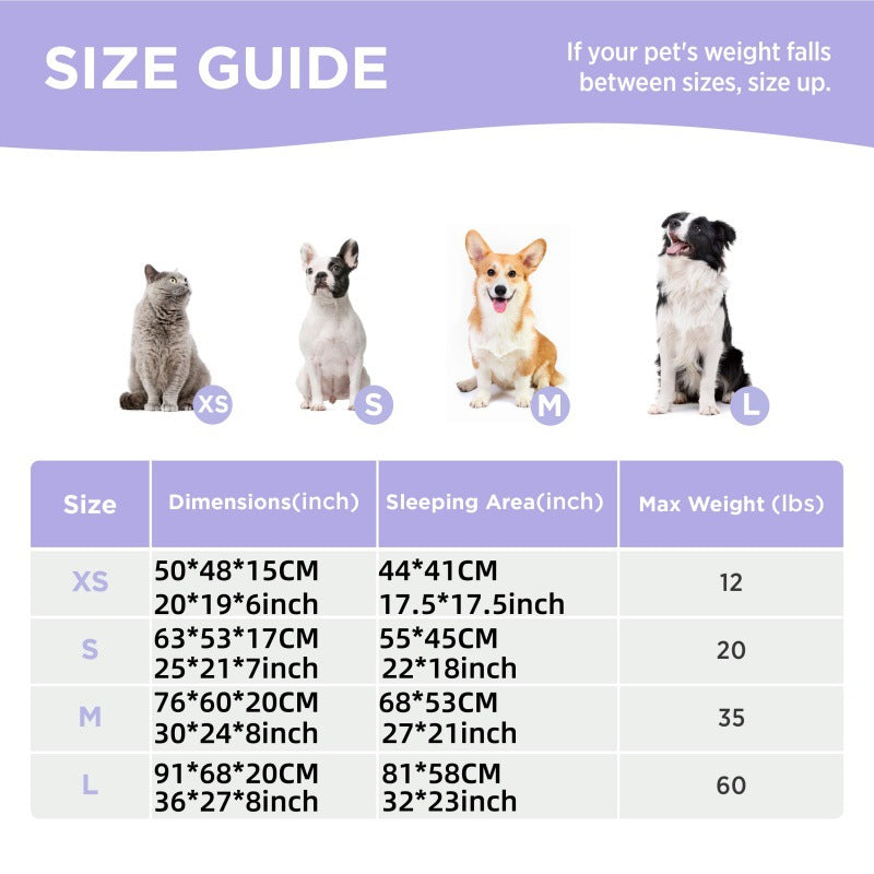 76x60x20 CM Cute Square Plush Pet Bed with Removable Cover & 5 Bolsters Support - Purple Plaid Machine Washable Calming Dog & Cat Sofa