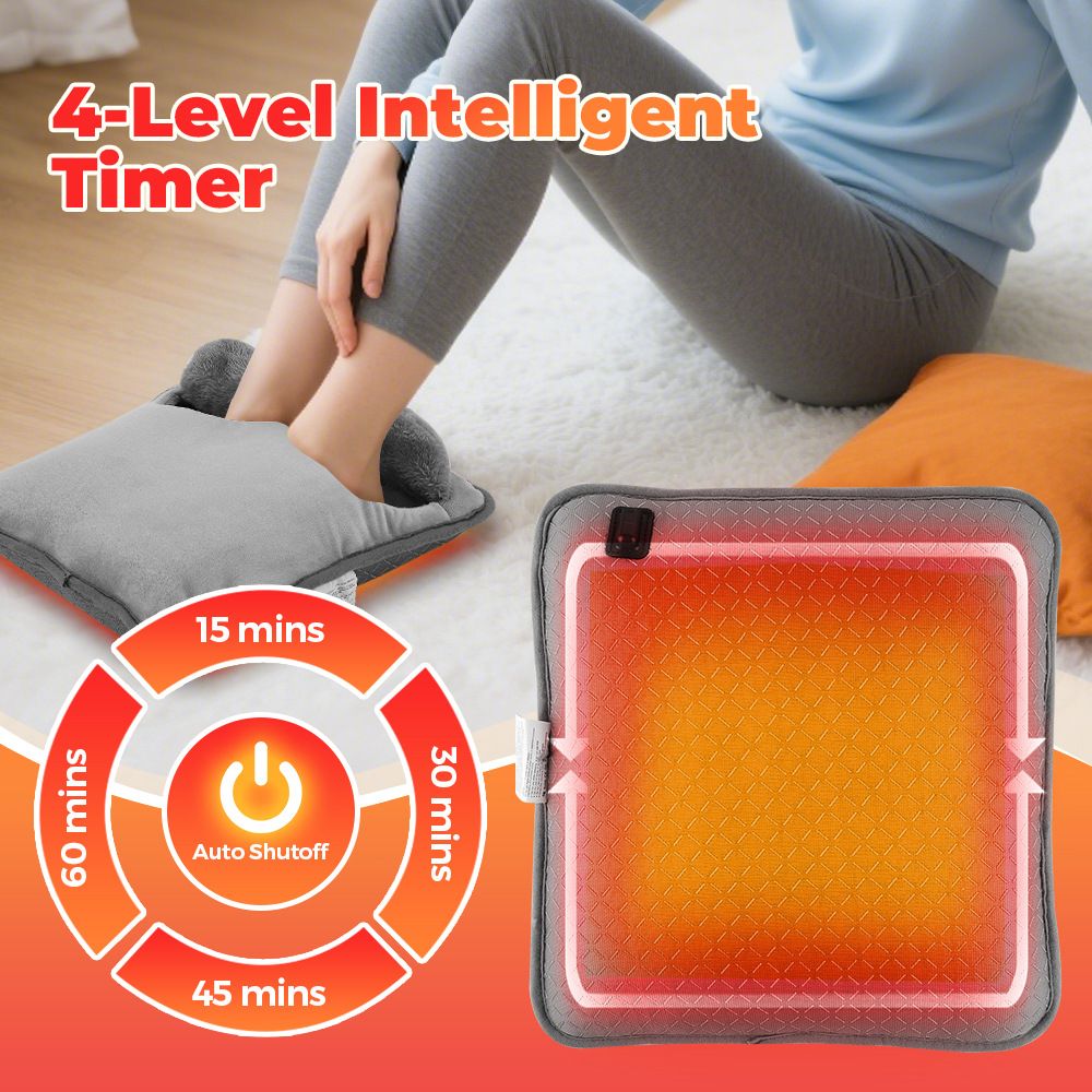Grey Portable Versatile USB Electric Heated Seat Pad with 4 Temp Levels & 4 Auto-Shutoff Timer - Soft Fleece Washable Heating Mat