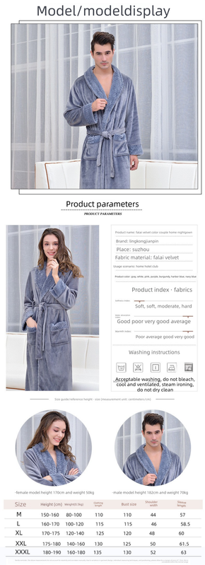 Grey 3XL size Plush Flannel Robe for Couples - Thickened Warm Bathrobe with Shawl Collar, Soft Fleece Material, Unisex Long Style for Winter Home Wear