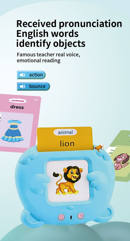 Blue Cat Talking  Cards Educational Toy for Toddlers 112 Cards Audible Preschool Learning Machine Early Childhood Development Interactive Reading Cards with Rechargeable Battery ABS Material