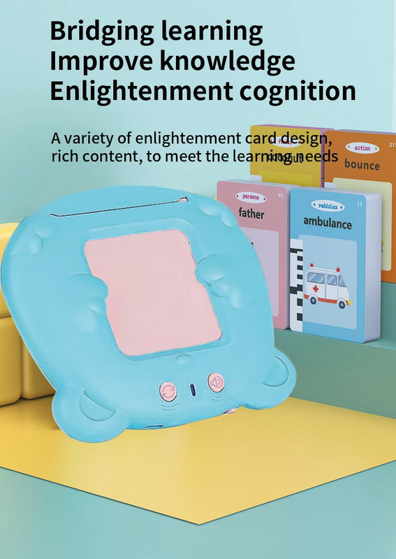 Pink Bear Talking  Cards Educational Toy for Toddlers 112 Cards Audible Preschool Learning Machine Early Childhood Development Interactive Reading Cards with Rechargeable Battery ABS Material