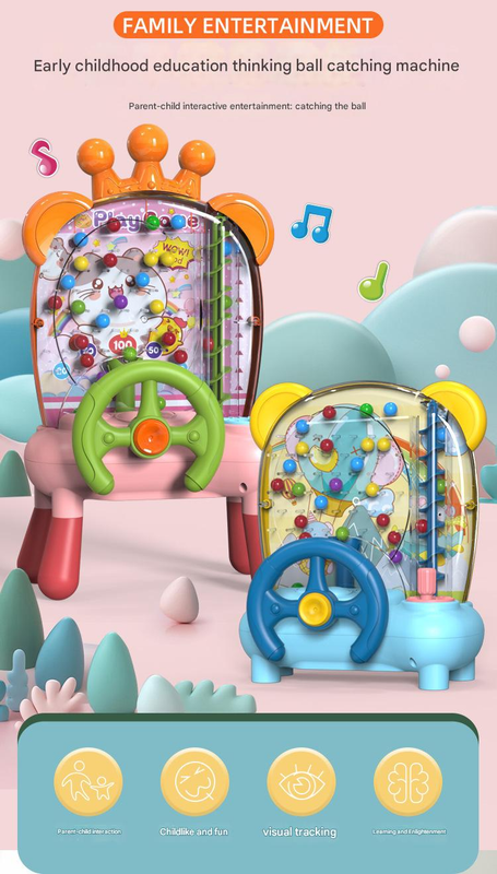 Pink Ball Catching Machine Game Kids Steering Wheel Pinball Desktop Game Hand Eye Coordination Training Parent-Child Interactive Educational Toy Concentration Focus Plastic 4+ Years