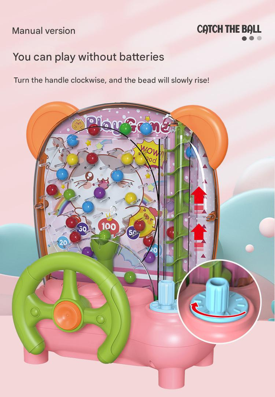 Pink Ball Catching Machine Game Kids Steering Wheel Pinball Desktop Game Hand Eye Coordination Training Parent-Child Interactive Educational Toy Concentration Focus Plastic 4+ Years