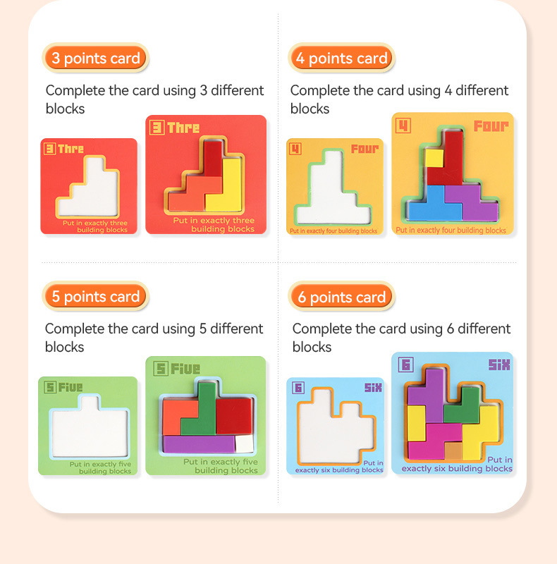 Quick Puzzle Tetris Building Blocks Game Speed Challenge Parent-Child Interactive Brain Training 20 Challenge Cards 4 Difficulty Levels ABS Material 3+ Years Educational Toy