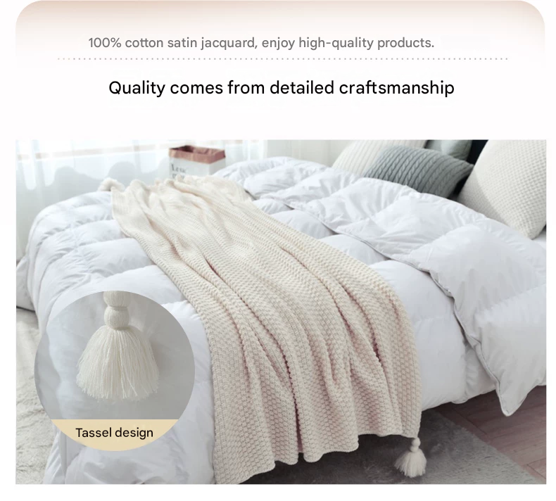 Khaki 110*150cm Nordic Style Tassel Knit Throw Blanket - Soft Polyester Sofa Blanket with Pineapple Texture - Breathable & Lightweight for Office, Couch, Travel - Boho Chic Home Decor