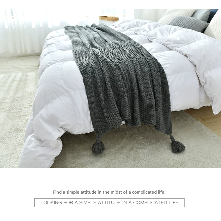 Khaki 1130*170cm Nordic Style Tassel Knit Throw Blanket - Soft Polyester Sofa Blanket with Pineapple Texture - Breathable & Lightweight for Office, Couch, Travel - Boho Chic Home Decor