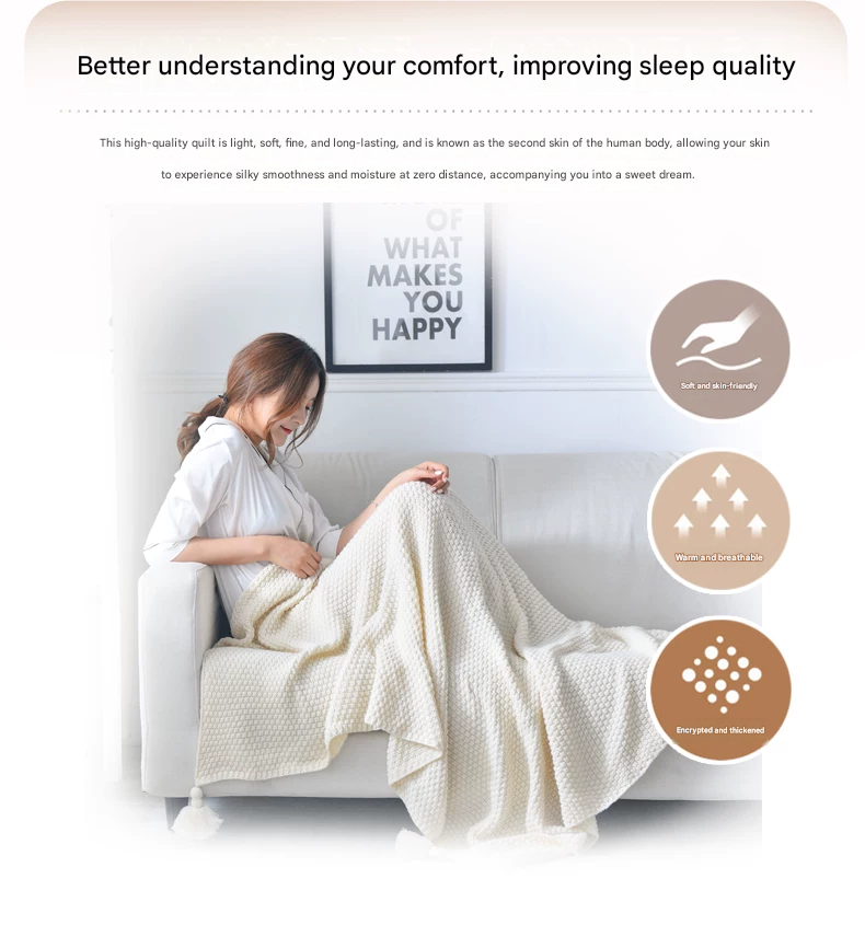 Khaki 150*200cm Nordic Style Tassel Knit Throw Blanket - Soft Polyester Sofa Blanket with Pineapple Texture - Breathable & Lightweight for Office, Couch, Travel - Boho Chic Home Decor