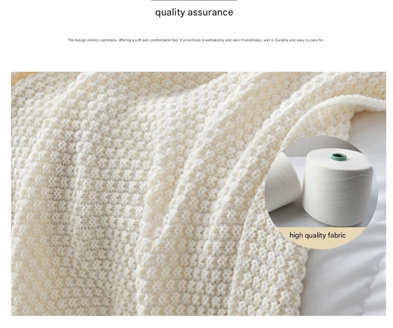 Khaki 150*200cm Nordic Style Tassel Knit Throw Blanket - Soft Polyester Sofa Blanket with Pineapple Texture - Breathable & Lightweight for Office, Couch, Travel - Boho Chic Home Decor