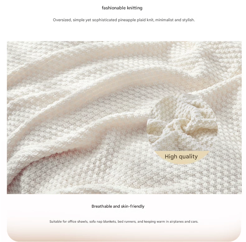 Grey 110*150cm Nordic Style Tassel Knit Throw Blanket - Soft Polyester Sofa Blanket with Pineapple Texture - Breathable & Lightweight for Office, Couch, Travel - Boho Chic Home Decor