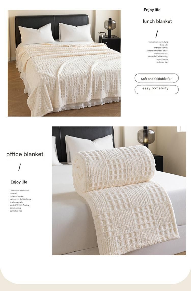 Yellow 180*200cm Thickened Double-Sided Plush Waffle Weave Throw Blanket - Anti-Static Taffeta Velvet & Flannel Fleece - Warm, Soft, Non-Shedding Blanket for Winter, Sofa, Bed & Office