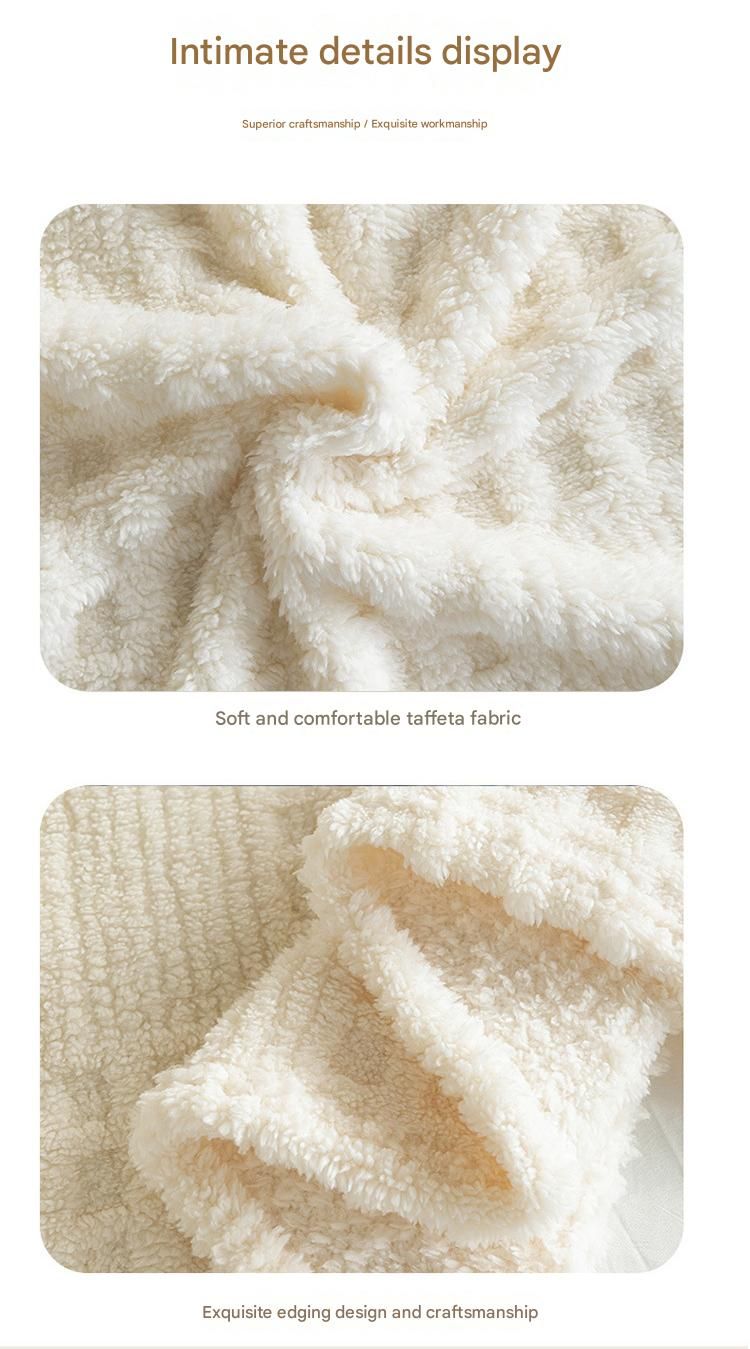 Beige 100*150cm Thickened Double-Sided Plush Waffle Weave Throw Blanket - Anti-Static Taffeta Velvet & Flannel Fleece - Warm, Soft, Non-Shedding Blanket for Winter, Sofa, Bed & Office