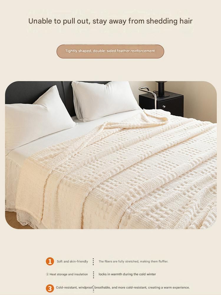 Light coffee color 150*200cm Thickened Double-Sided Plush Waffle Weave Throw Blanket - Anti-Static Taffeta Velvet & Flannel Fleece - Warm, Soft, Non-Shedding Blanket for Winter, Sofa, Bed & Office