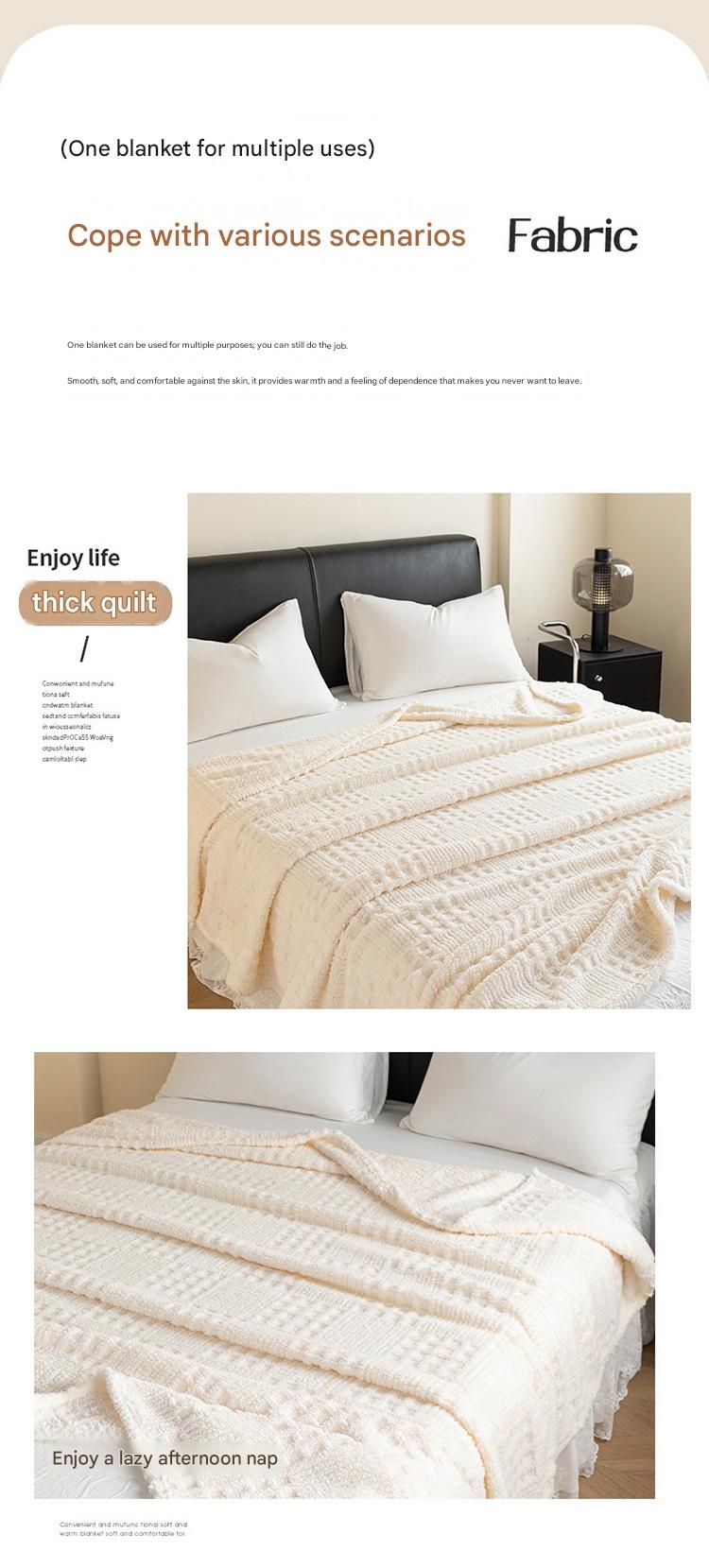 Purple 100*150cm Thickened Double-Sided Plush Waffle Weave Throw Blanket - Anti-Static Taffeta Velvet & Flannel Fleece - Warm, Soft, Non-Shedding Blanket for Winter, Sofa, Bed & Office