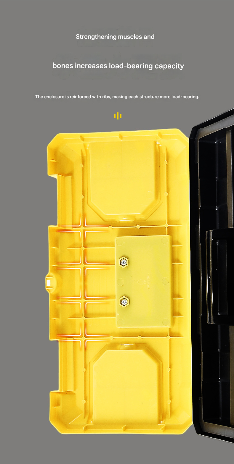 17-inch Yellow and Black Heavy Duty Plastic Toolbox - PP Material with ABS Latches - Lockable, Large Capacity, Double Layer, Organized Storage, for Home Repair, Automotive, Construction, Outdoor Use