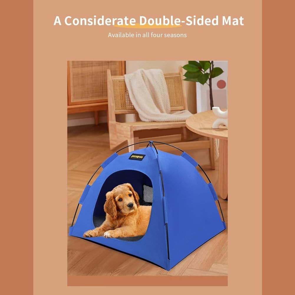 Green All-Weather Portable Pet Tent with Dual-Sided Cushion & Insect-Proof Mesh – L Size 60 x 60 x 50 cm, Waterproof & Sun-Proof Outdoor Four Corner Dome Kennel for Dogs & Cats Travel Camping