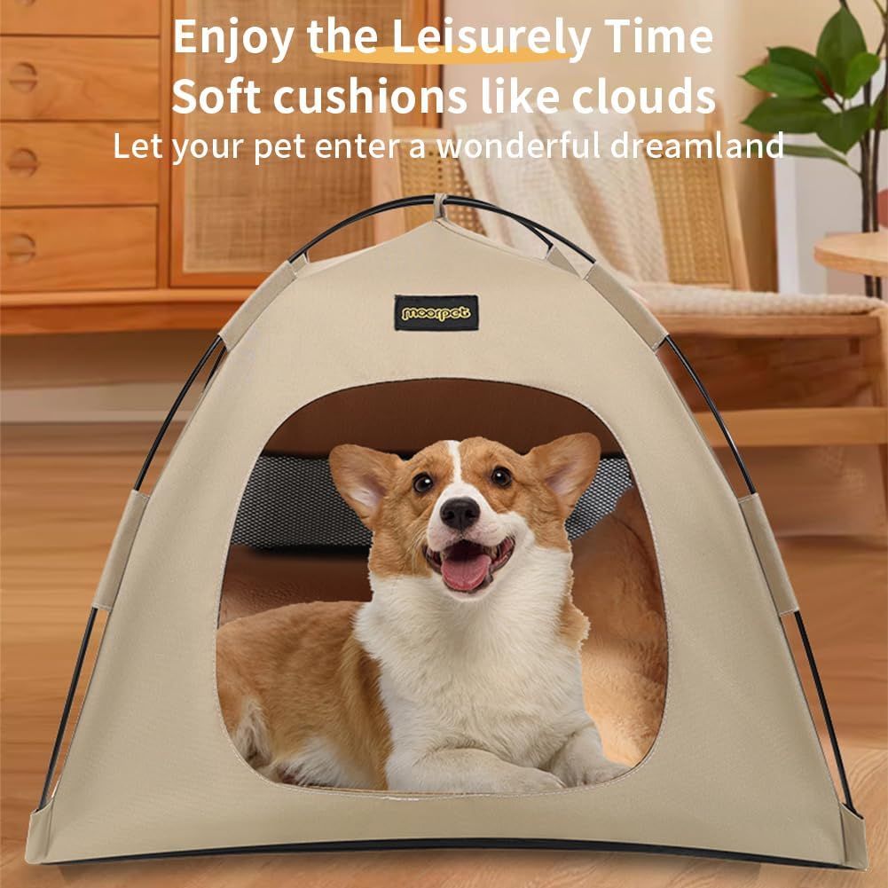 Blue All-Weather Portable Pet Tent with Dual-Sided Cushion & Insect-Proof Mesh – M Size 50 x 50 x 45 cm, Waterproof & Sun-Proof Outdoor Four Corner Dome Kennel for Dogs & Cats Travel Camping