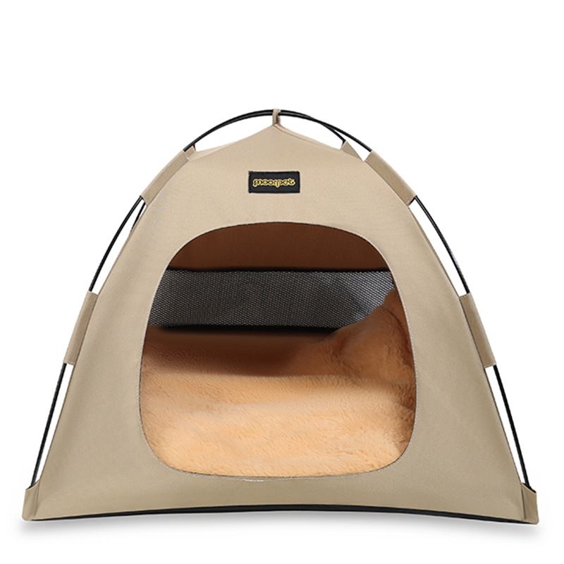 Khaki All-Weather Portable Pet Tent with Dual-Sided Cushion & Insect-Proof Mesh – M Size 50 x 50 x 45 cm, Waterproof & Sun-Proof Outdoor Four Corner Dome Kennel for Dogs & Cats Travel Camping