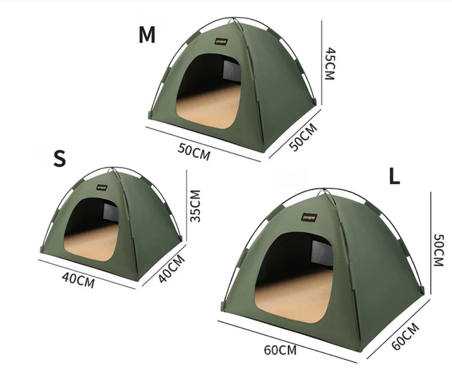 Khaki All-Weather Portable Pet Tent with Dual-Sided Cushion & Insect-Proof Mesh – L Size 60 x 60 x 50 cm, Waterproof & Sun-Proof Outdoor Four Corner Dome Kennel for Dogs & Cats Travel Camping