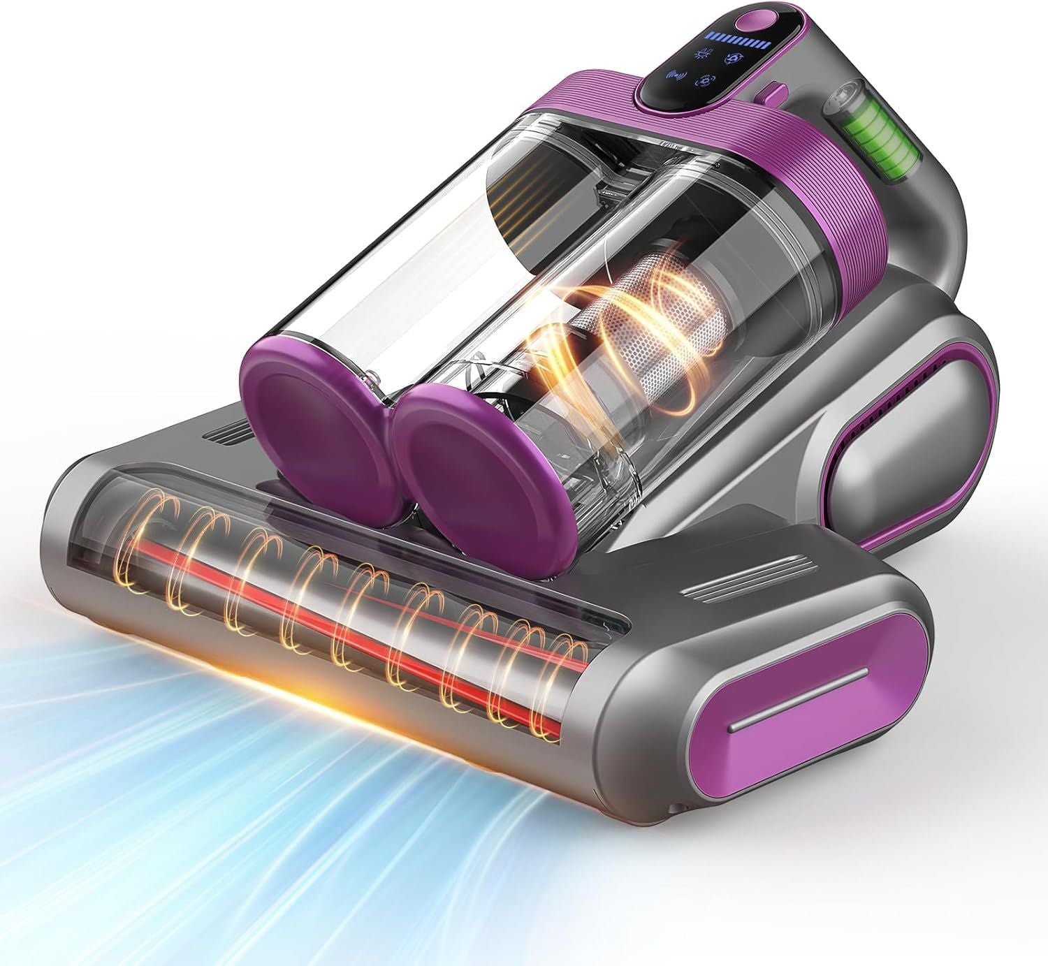 Grey and Purple Wireless UV Mattress Vacuum Cleaner and Handheld Mite Removal Vacuum - Portable Bed Cleaner with 8KPA Strong Suction, Ultrasonic & UV Light Sterilization, 520ML Large Dual Dust Cup, HEPA Filter and LED Display