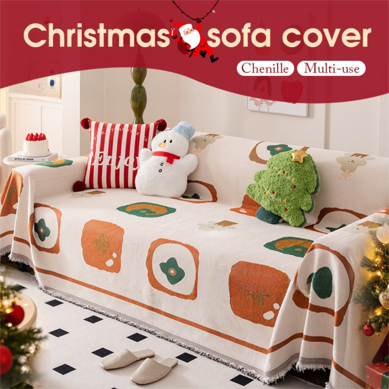 180 x 130 CM Christmas Jacquard Chenille Sofa Cover Throw Blanket with Tassel Fringe (Style 2), Elegant Festive Couch Protector Slipcover for Holiday Home Decor and Multi-Purpose Use