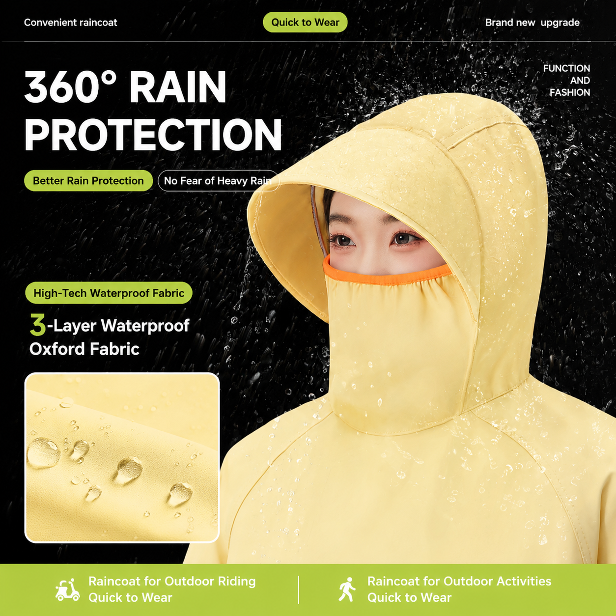 White Full Coverage & Extended Cycling Hooded Rain Poncho with Detachable Shoe Covers, L Size – Thickened Waterproof Oxford Motorcycle Raincoat with Face-Protection Elastic Collar, Large Storage Pocket and Foldable Sleeve Cover for Men Women Outdoor Use