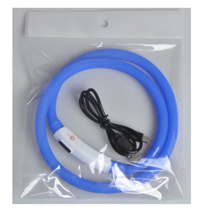 3PCS Blue USB Rechargeable LED Pet Collar Set – 70cm Cuttable Silicone Glow Dog Collar with 12 LED Beads, 3 Flash Modes and Secure Buckle Design, Night Safety Glow Necklace for Dogs and Cats Walking