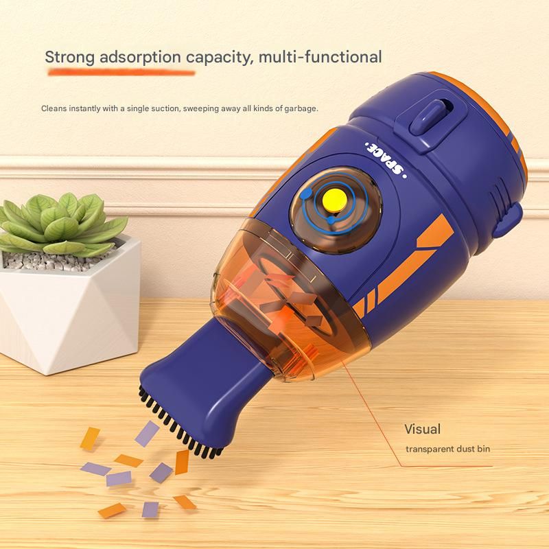 Orange and White Rocket Desktop Vacuum Cleaner - USB Rechargeable, 500mAh Battery, Two Types of Suction Nozzles, Transparent Dustbin - Compact Handheld Vacuum for Keyboard, Eraser Shavings, Desk & Car Cleaning