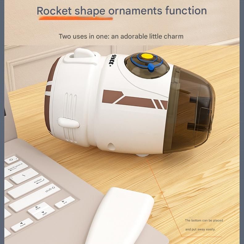 Orange and White Rocket Desktop Vacuum Cleaner - USB Rechargeable, 500mAh Battery, Two Types of Suction Nozzles, Transparent Dustbin - Compact Handheld Vacuum for Keyboard, Eraser Shavings, Desk & Car Cleaning