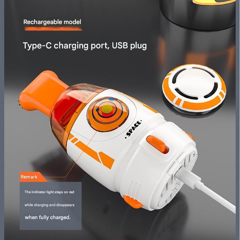 Orange and White Rocket Desktop Vacuum Cleaner - USB Rechargeable, 500mAh Battery, Two Types of Suction Nozzles, Transparent Dustbin - Compact Handheld Vacuum for Keyboard, Eraser Shavings, Desk & Car Cleaning