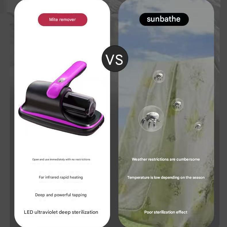 Purple Cordless Handheld Mite Removal Vacuum - UV Sanitising Light, High Suction, Auto Shut-Off Safety - Portable Cleaner for Bed, Sofa & Carpet