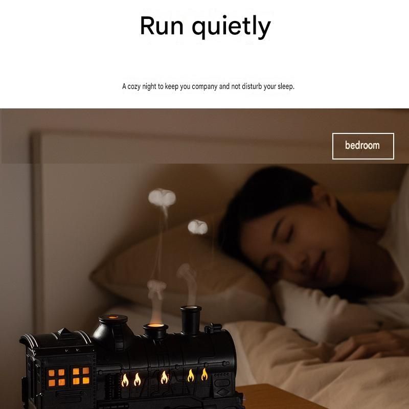 Green Retro Train Aromatherapy Humidifier - 300ml Ultrasonic Cool Mist Diffuser with Jellyfish Smoke Ring, LED Night Light  for Bedroom Office Desk Decor