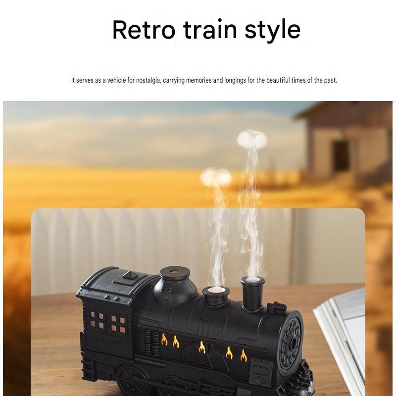 Green Retro Train Aromatherapy Humidifier - 300ml Ultrasonic Cool Mist Diffuser with Jellyfish Smoke Ring, LED Night Light  for Bedroom Office Desk Decor