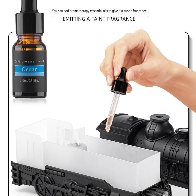 Green Retro Train Aromatherapy Humidifier - 300ml Ultrasonic Cool Mist Diffuser with Jellyfish Smoke Ring, LED Night Light  for Bedroom Office Desk Decor