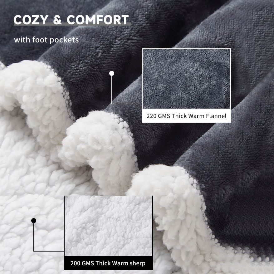 Wearable Electric Heated Blanket with Sleeves and Foot Pocket 127x177cm Smart Temperature Control Throw