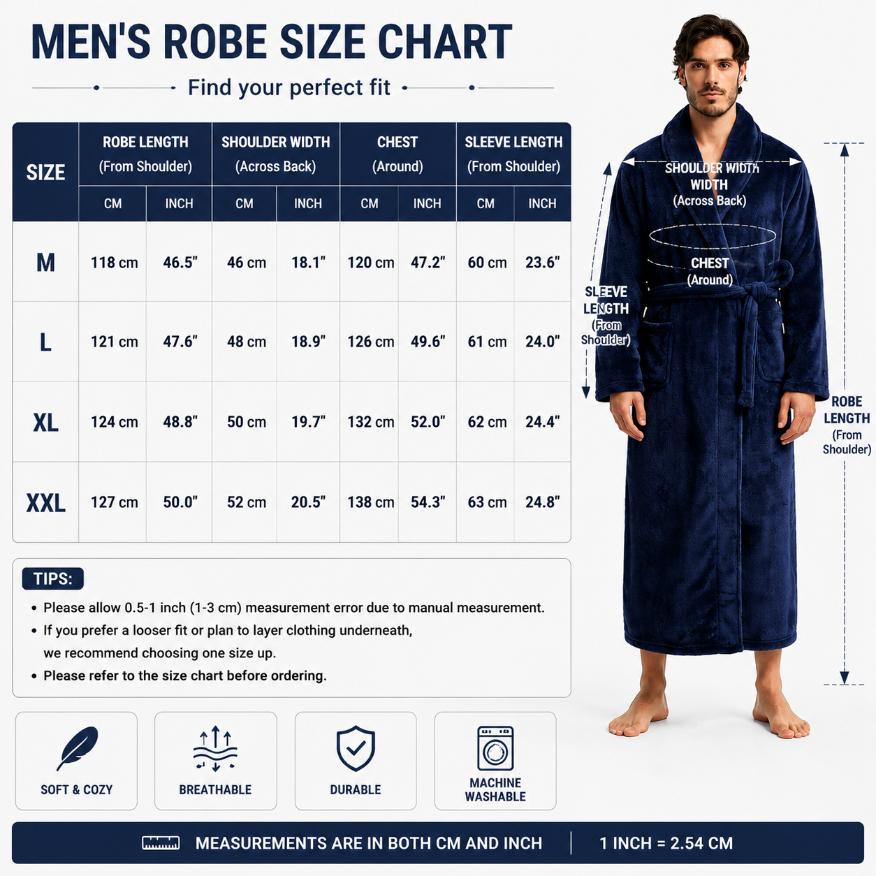 Men's Flannel Bathrobe blue M Size - Soft Coral Fleece Hooded Kimono Collar Dressing Gown Loose Fit Warm Comfortable Loungewear Home Spa Easy Care Machine Washable