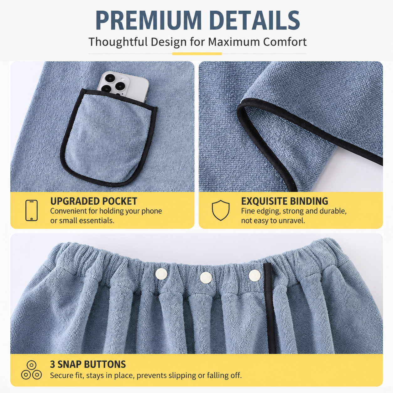 Men's Bath Wrap Microfiber Quick Dry Absorbent Adjustable Snap Closure Navy blue Bath Towel Wrap Lightweight Bathroom Spa Gym Travel Use 70x150cm Comfortable Fit