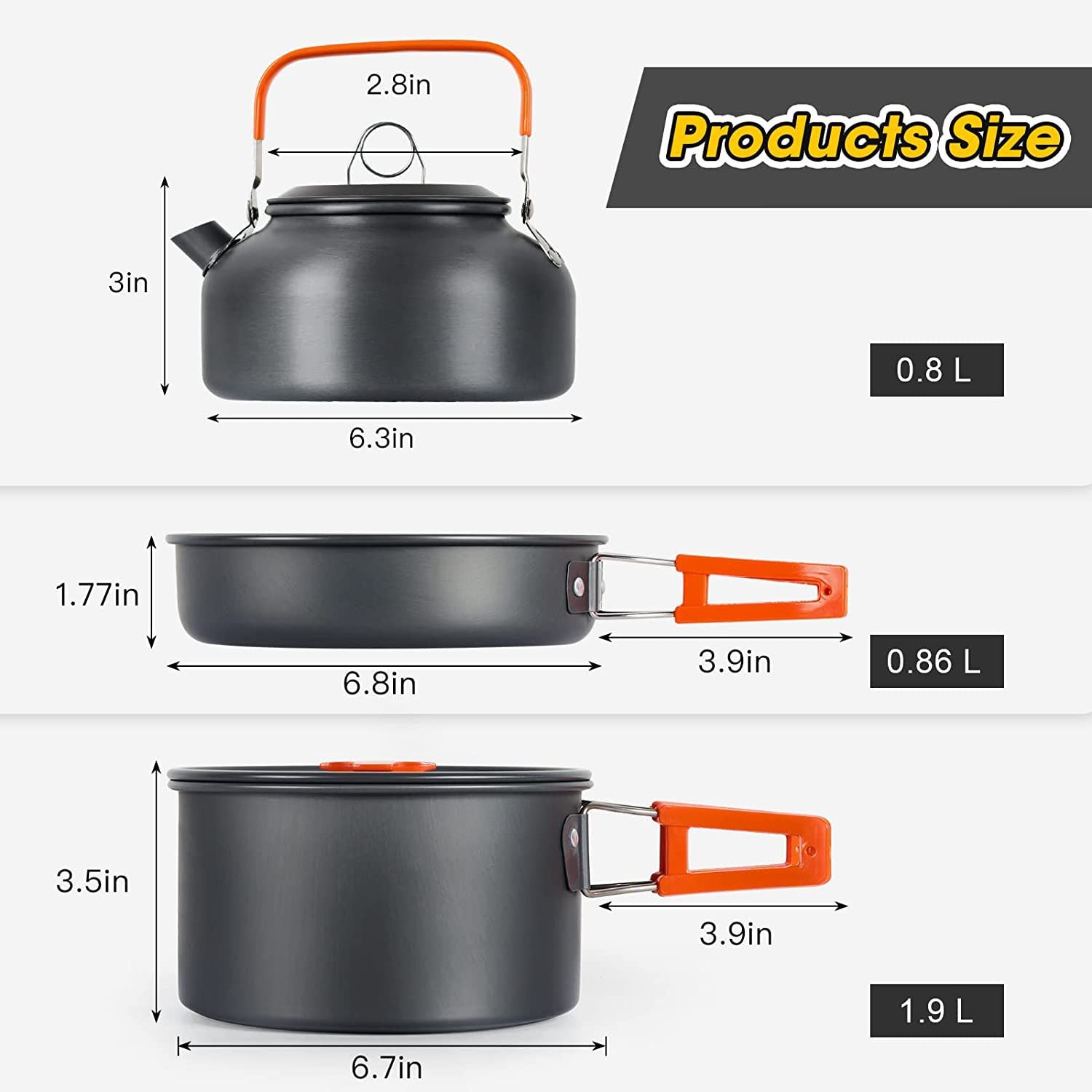11PCS Black Camping Cookware Set – Lightweight Aluminium Camping Pots, Frying Pan, Kettle & Stainless Steel Cutlery, Portable Non-Stick Outdoor Cooking Set for 2-3 Person Camping, Hiking, Backpacking & Picnic