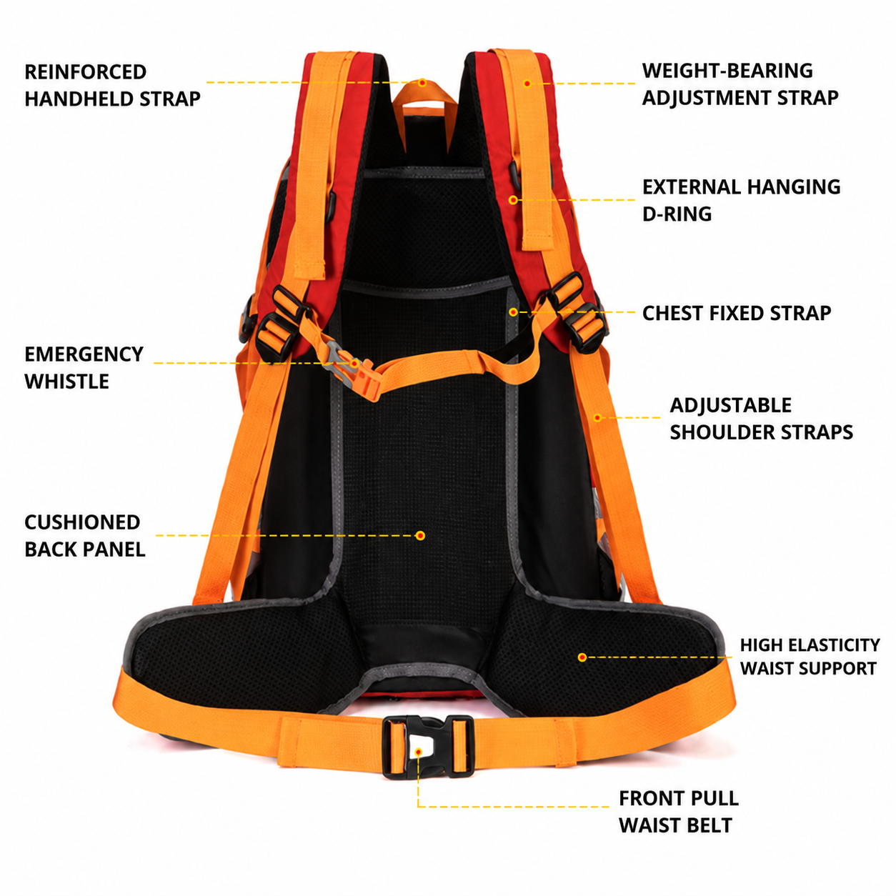 40L Black Lightweight Outdoor Hiking Backpack with Detachable Suspended Frame & Rain Cover - Waterproof Travel Daypack, Multi-Pocket Storage and Gear Attachments for Trekking Camping Cycling Adventures