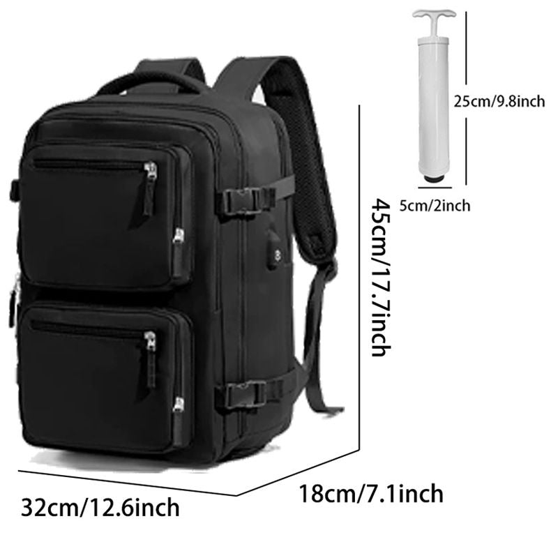 Beige 35L Vacuum Compression Travel Backpack with Manual Air Pump, Shoe Zone and 15.6" Laptop House - Waterproof Suitcase Style Carry On Bag for Men Women Business Commute