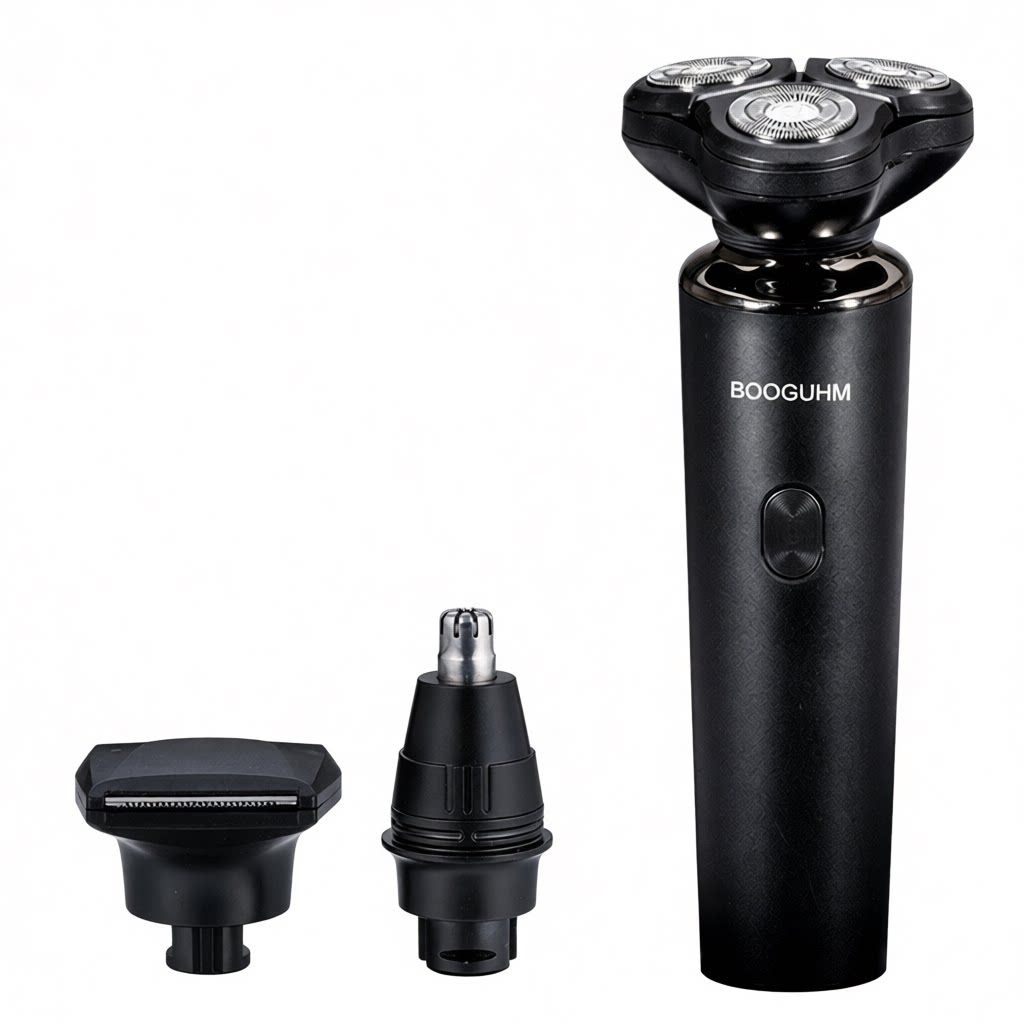 3-in-1 Electric Shaver for Men -  USB Rechargeable, 8D Floating Heads, Travel Lock, Nose & Sideburn Trimmer, Portable Grooming Kit