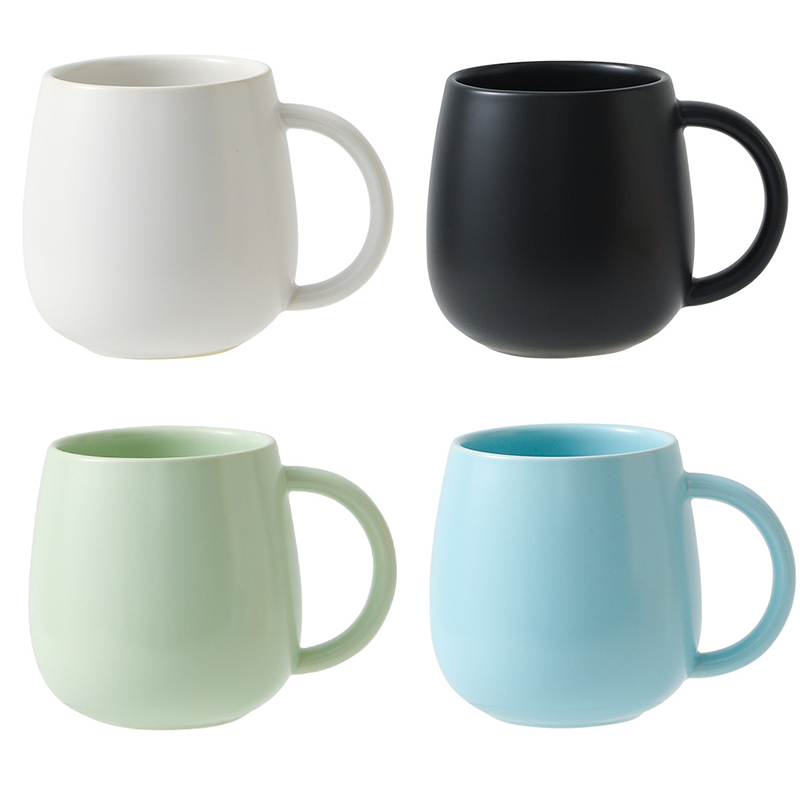 4 pack （Black and White and Green and Blue）Macaron Ceramic Mug 480ml - Large Belly Coffee Cup, Underglaze Colour, Non Slip Base, Ergonomic Handle, Microwave and Dishwasher Safe, Home Office Breakfast Drinkware