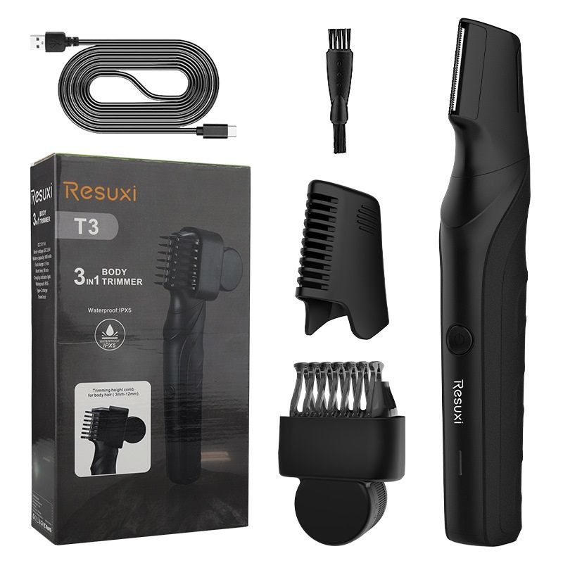 3-in-1 Electric Body Groomer for Men - IPX5 Waterproof, USB-C Rechargeable, Adjustable 3-12mm Comb, Skin-Safe Rounded Blade, Travel Lock, Wet Dry Use
