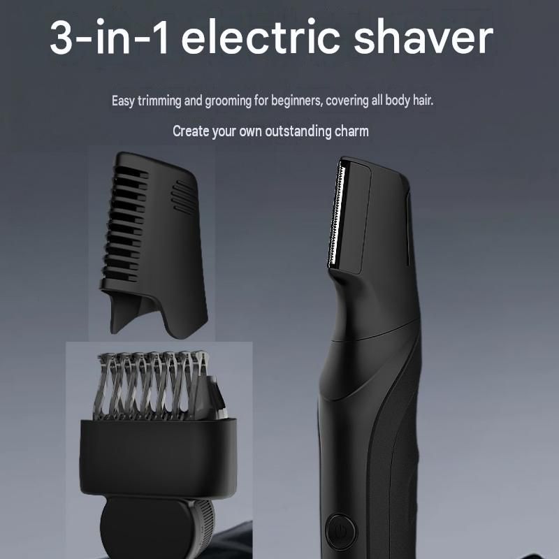 3-in-1 Electric Body Groomer for Men - IPX5 Waterproof, USB-C Rechargeable, Adjustable 3-12mm Comb, Skin-Safe Rounded Blade, Travel Lock, Wet Dry Use