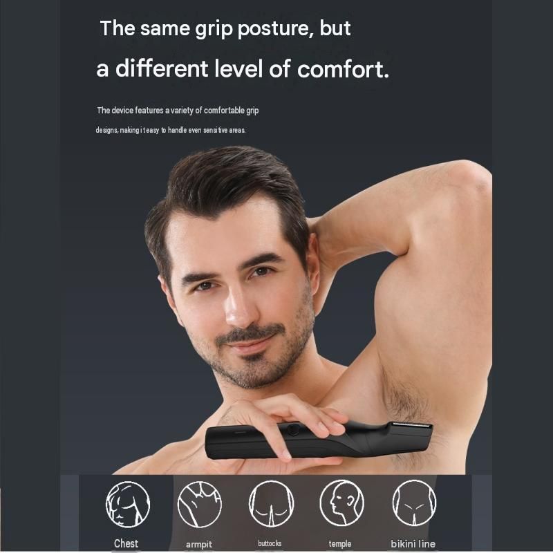 3-in-1 Electric Body Groomer for Men - IPX5 Waterproof, USB-C Rechargeable, Adjustable 3-12mm Comb, Skin-Safe Rounded Blade, Travel Lock, Wet Dry Use