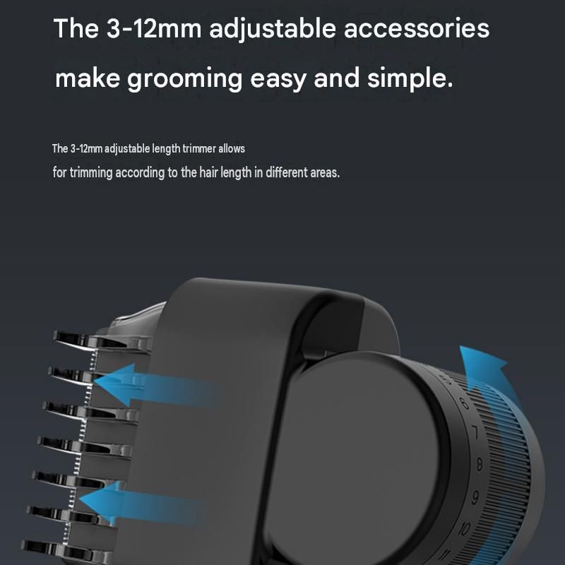 3-in-1 Electric Body Groomer for Men - IPX5 Waterproof, USB-C Rechargeable, Adjustable 3-12mm Comb, Skin-Safe Rounded Blade, Travel Lock, Wet Dry Use